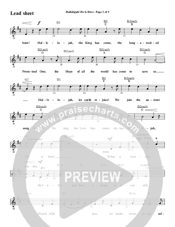 Hallelujah He Is Here (Choral Anthem SATB) Lead Sheet (Melody) (Word Music Choral / Arr. Joshua Spacht)