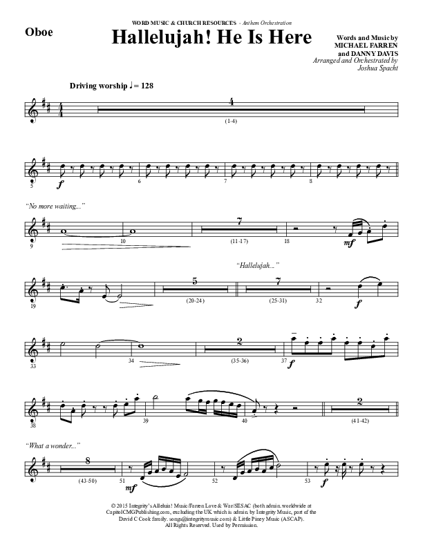 Hallelujah He Is Here (Choral Anthem SATB) Oboe (Word Music Choral / Arr. Joshua Spacht)