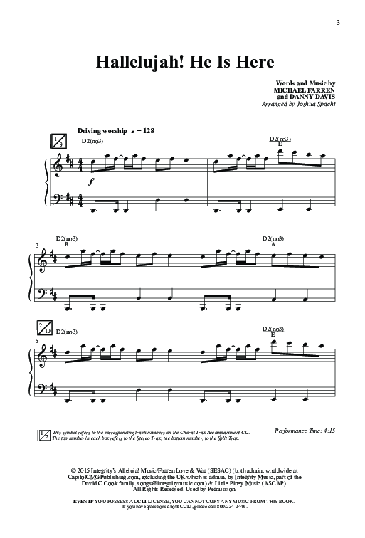 Hallelujah He Is Here (Choral Anthem SATB) Anthem (SATB/Piano) (Word Music Choral / Arr. Joshua Spacht)