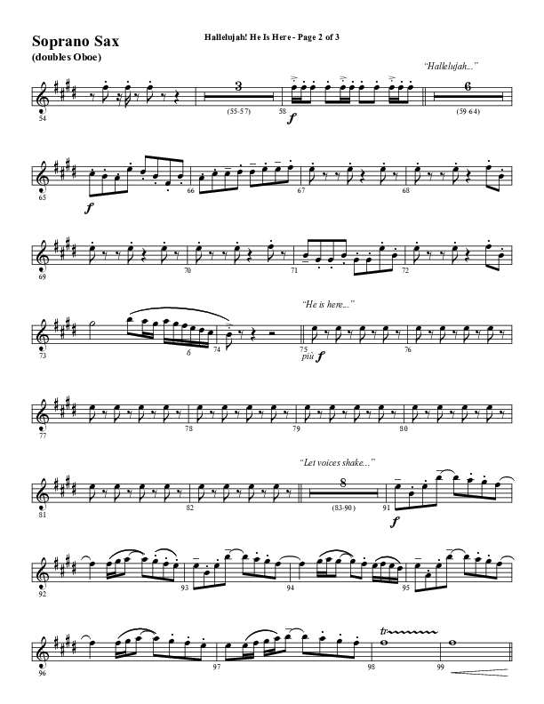 Hallelujah He Is Here (Choral Anthem SATB) Soprano Sax (Word Music Choral / Arr. Joshua Spacht)