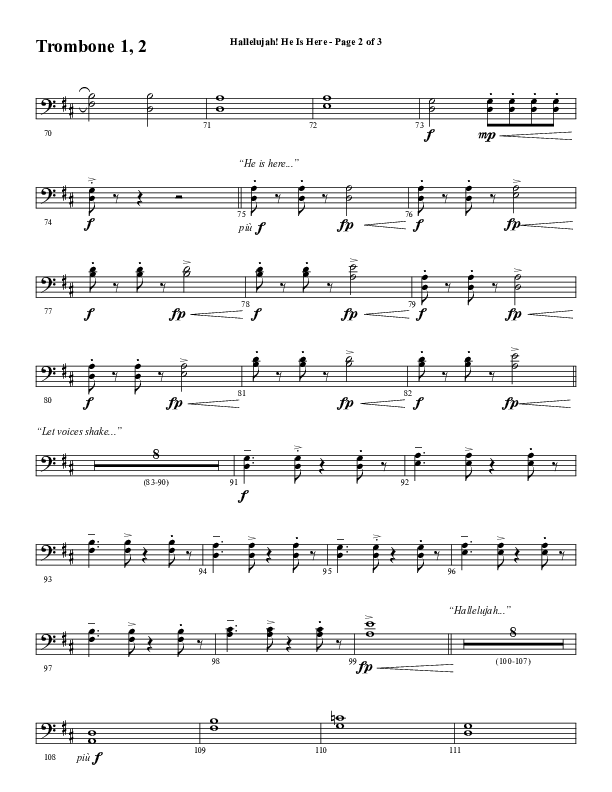 Hallelujah He Is Here (Choral Anthem SATB) Trombone 1/2 (Word Music Choral / Arr. Joshua Spacht)