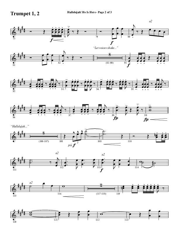 Hallelujah He Is Here (Choral Anthem SATB) Trumpet 1,2 (Word Music Choral / Arr. Joshua Spacht)