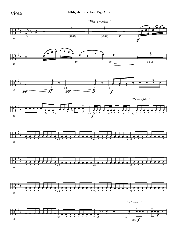 Hallelujah He Is Here (Choral Anthem SATB) Viola (Word Music Choral / Arr. Joshua Spacht)