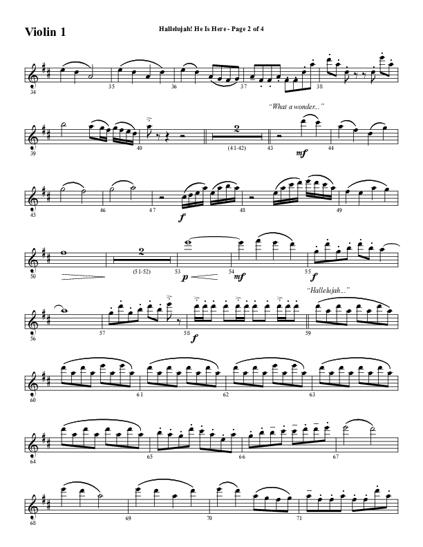 Hallelujah He Is Here (Choral Anthem SATB) Violin 1 (Word Music Choral / Arr. Joshua Spacht)