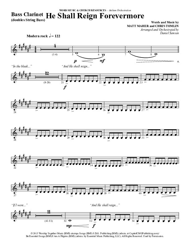 He Shall Reign Forevermore (Choral Anthem SATB) Bass Clarinet (Word Music Choral / Arr. Daniel Semsen)
