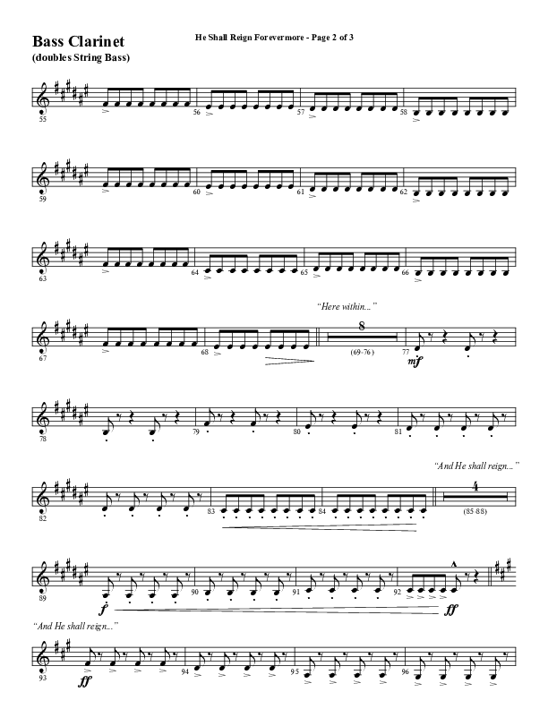 He Shall Reign Forevermore (Choral Anthem SATB) Bass Clarinet (Word Music Choral / Arr. Daniel Semsen)