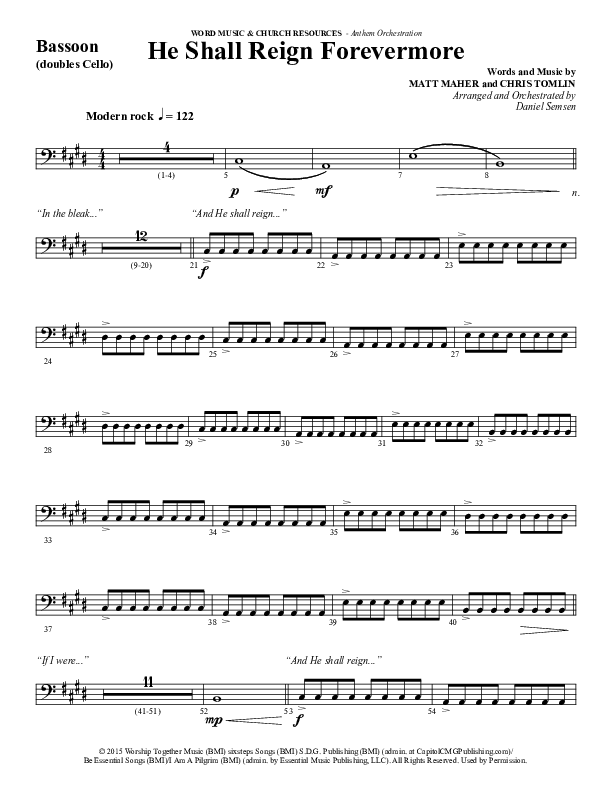 He Shall Reign Forevermore (Choral Anthem SATB) Bassoon (Word Music Choral / Arr. Daniel Semsen)