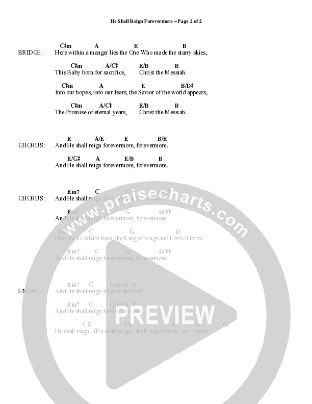 He Shall Reign Forevermore (Choral Anthem SATB) Chord Chart (Word Music Choral / Arr. Daniel Semsen)