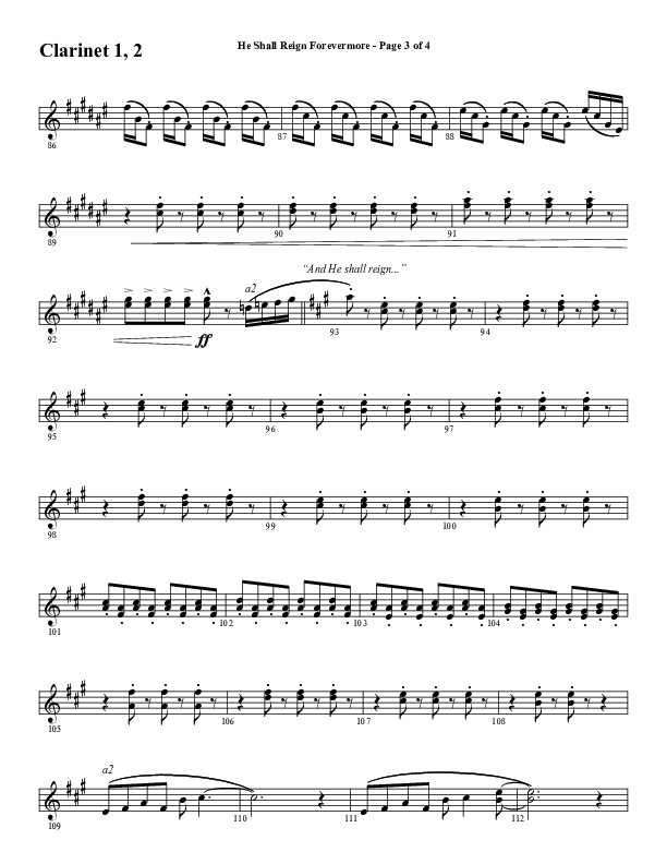 He Shall Reign Forevermore (Choral Anthem SATB) Clarinet 1/2 (Word Music Choral / Arr. Daniel Semsen)