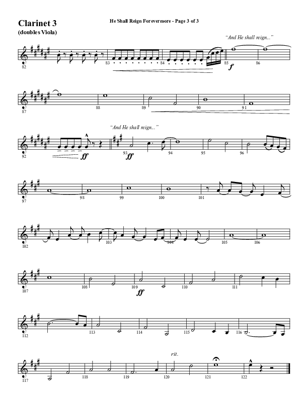 He Shall Reign Forevermore (Choral Anthem SATB) Clarinet 3 (Word Music Choral / Arr. Daniel Semsen)