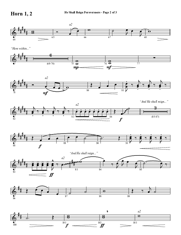 He Shall Reign Forevermore (Choral Anthem SATB) French Horn 1/2 (Word Music Choral / Arr. Daniel Semsen)