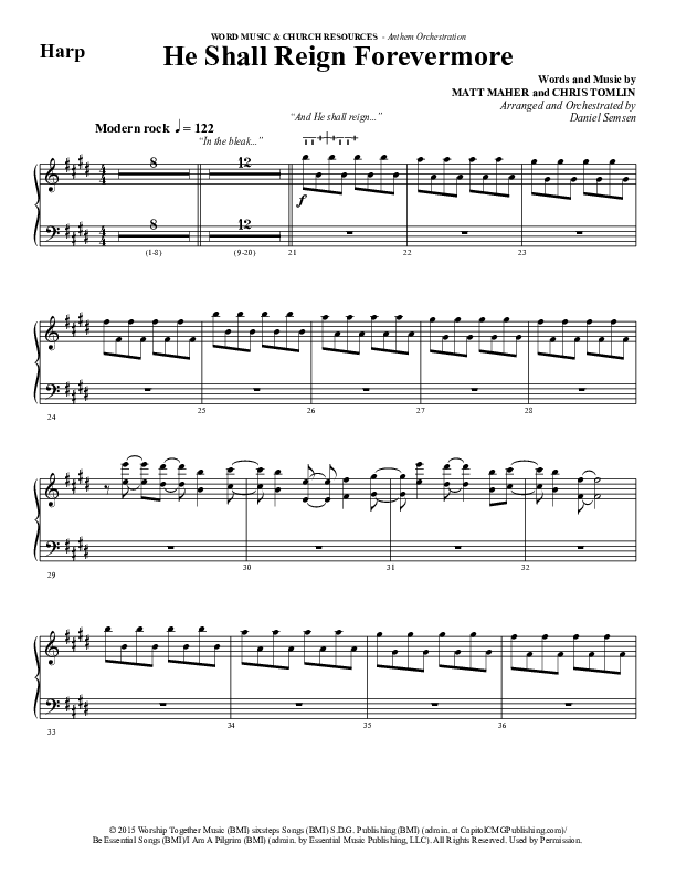 He Shall Reign Forevermore (Choral Anthem SATB) Harp (Word Music Choral / Arr. Daniel Semsen)