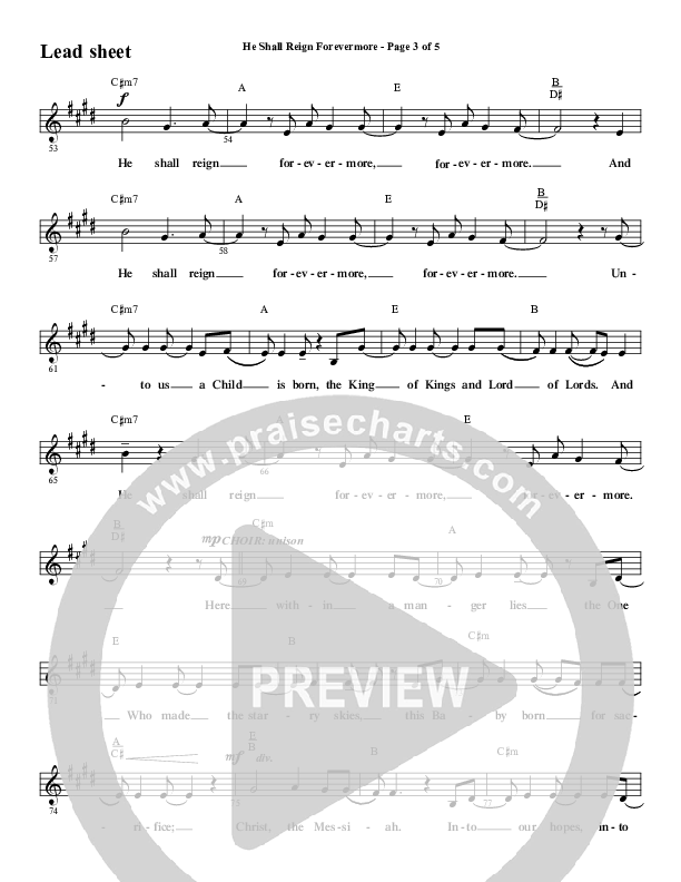 He Shall Reign Forevermore (Choral Anthem SATB) Lead Sheet (Melody) (Word Music Choral / Arr. Daniel Semsen)