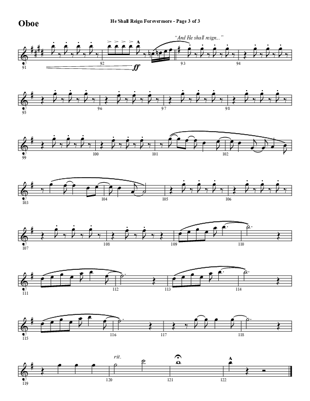 He Shall Reign Forevermore (Choral Anthem SATB) Oboe (Word Music Choral / Arr. Daniel Semsen)