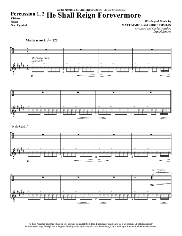He Shall Reign Forevermore (Choral Anthem SATB) Percussion 1/2 (Word Music Choral / Arr. Daniel Semsen)