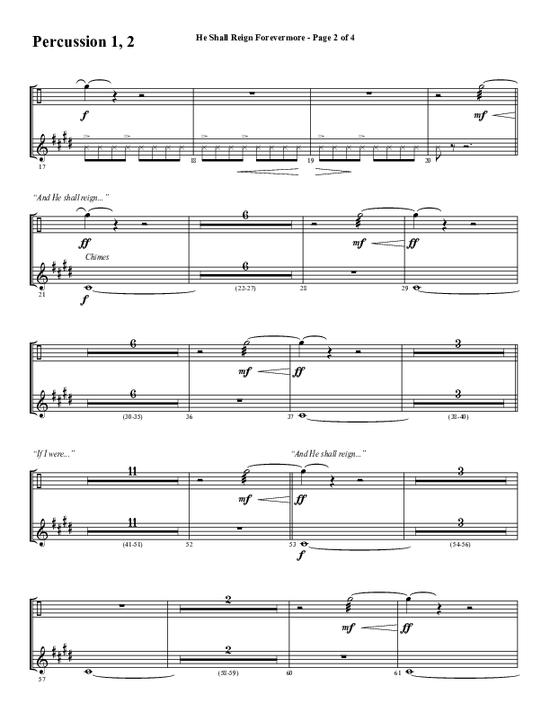 He Shall Reign Forevermore (Choral Anthem SATB) Percussion 1/2 (Word Music Choral / Arr. Daniel Semsen)