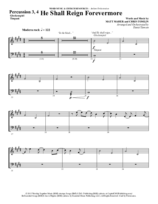 He Shall Reign Forevermore (Choral Anthem SATB) Percussion (Word Music Choral / Arr. Daniel Semsen)