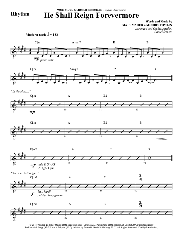 He Shall Reign Forevermore (Choral Anthem SATB) Rhythm Chart (Word Music Choral / Arr. Daniel Semsen)