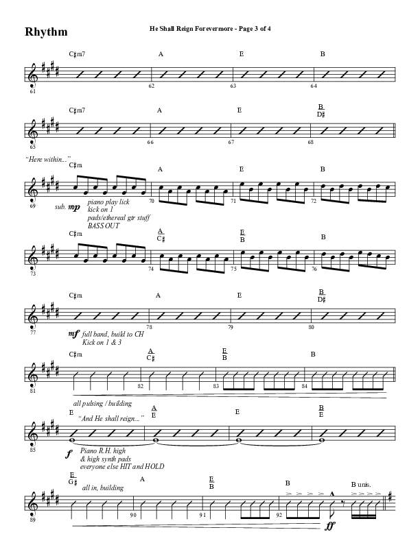 He Shall Reign Forevermore (Choral Anthem SATB) Rhythm Chart (Word Music Choral / Arr. Daniel Semsen)