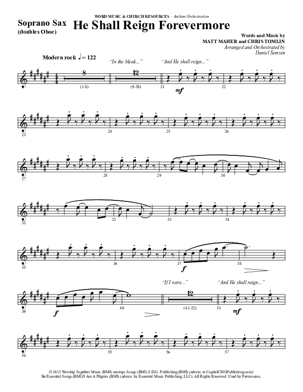 He Shall Reign Forevermore (Choral Anthem SATB) Soprano Sax (Word Music Choral / Arr. Daniel Semsen)