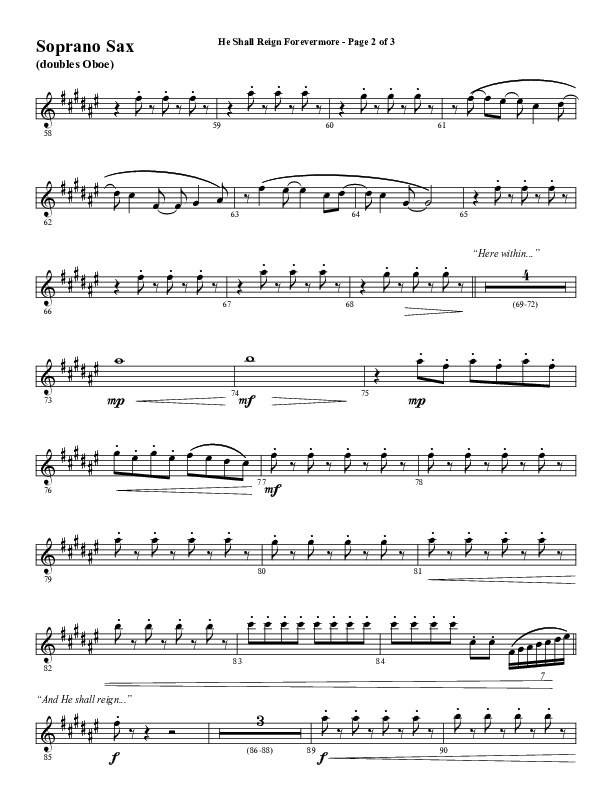 He Shall Reign Forevermore (Choral Anthem SATB) Soprano Sax (Word Music Choral / Arr. Daniel Semsen)