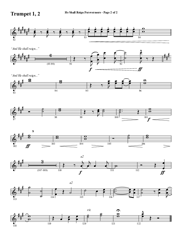 He Shall Reign Forevermore (Choral Anthem SATB) Trumpet 1,2 (Word Music Choral / Arr. Daniel Semsen)