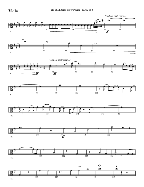 He Shall Reign Forevermore (Choral Anthem SATB) Viola (Word Music Choral / Arr. Daniel Semsen)
