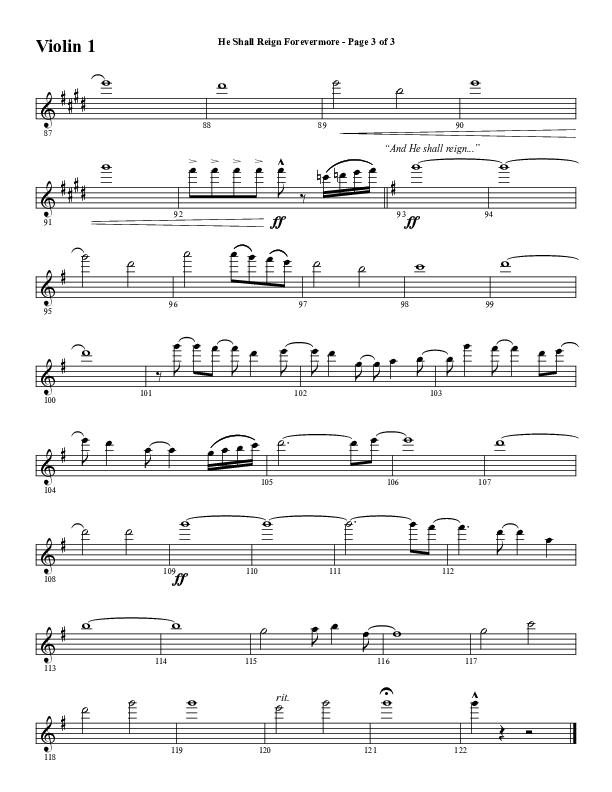 He Shall Reign Forevermore (Choral Anthem SATB) Violin 1 (Word Music Choral / Arr. Daniel Semsen)