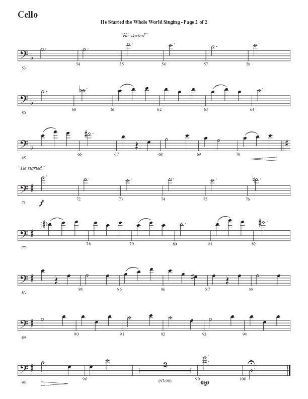 He Started The Whole World Singing (Choral Anthem SATB) Cello (Word Music Choral / Arr. Marty Parks)