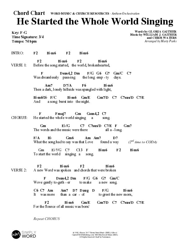 He Started The Whole World Singing (Choral Anthem SATB) Chord Chart (Word Music Choral / Arr. Marty Parks)
