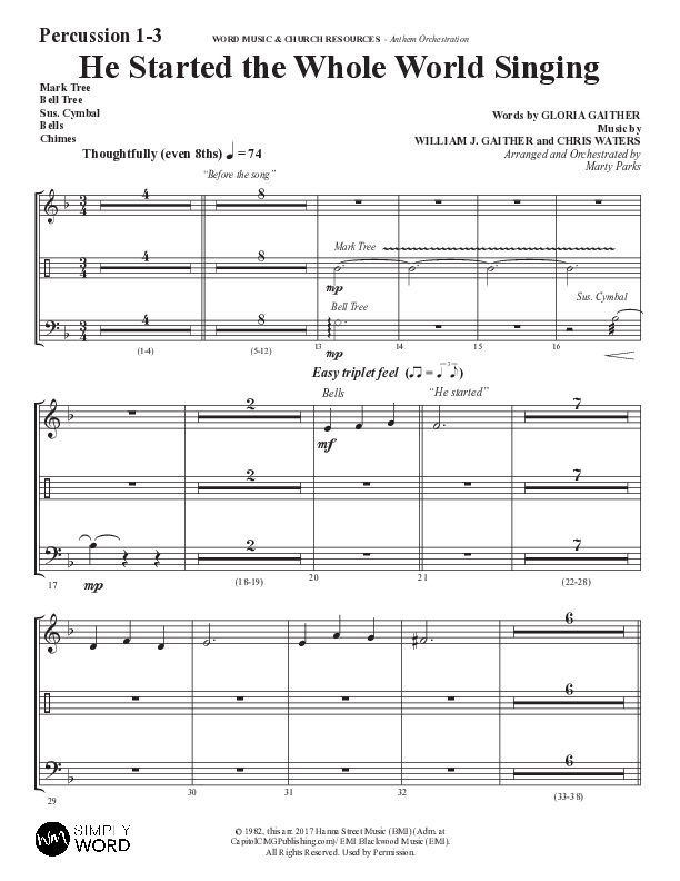 He Started The Whole World Singing (Choral Anthem SATB) Percussion 1/2 (Word Music Choral / Arr. Marty Parks)