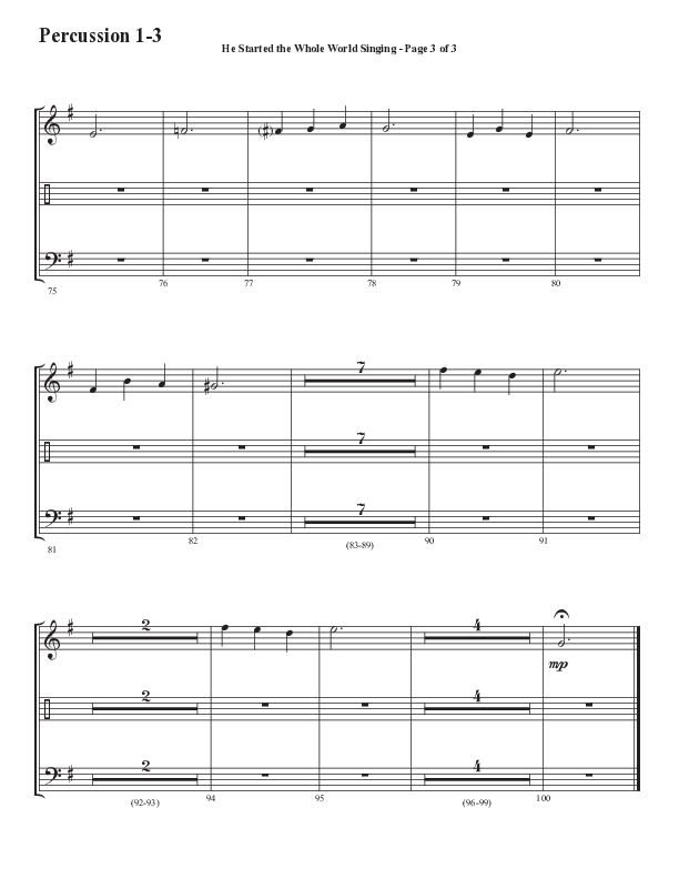 He Started The Whole World Singing (Choral Anthem SATB) Percussion 1/2 (Word Music Choral / Arr. Marty Parks)