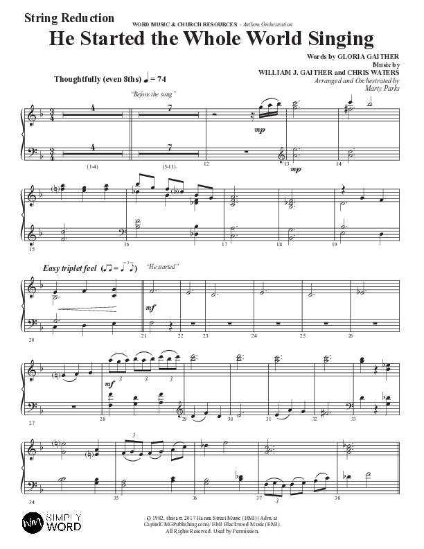 He Started The Whole World Singing (Choral Anthem SATB) String Reduction (Word Music Choral / Arr. Marty Parks)