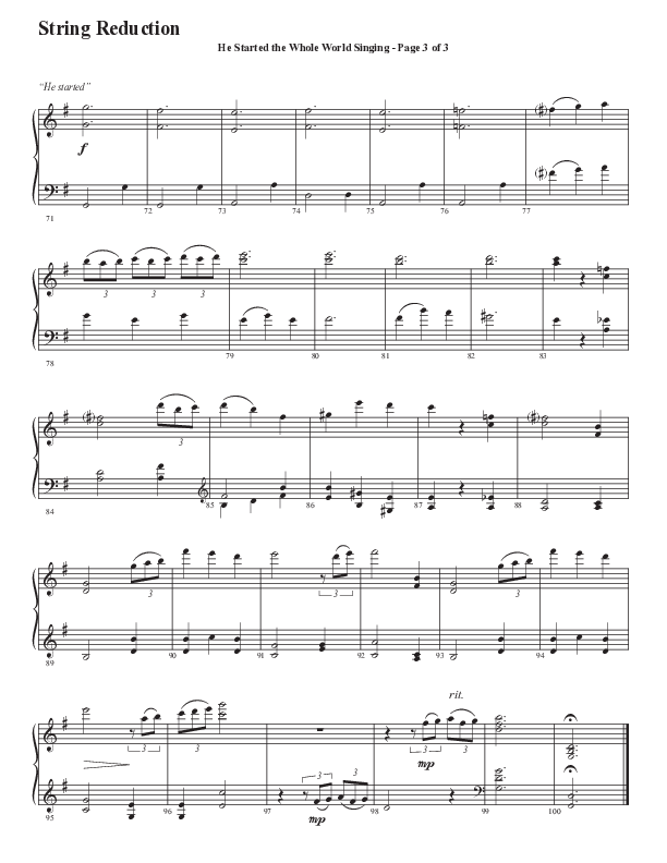 He Started The Whole World Singing (Choral Anthem SATB) String Reduction (Word Music Choral / Arr. Marty Parks)