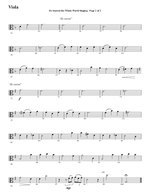 He Started The Whole World Singing (Choral Anthem SATB) Viola (Word Music Choral / Arr. Marty Parks)