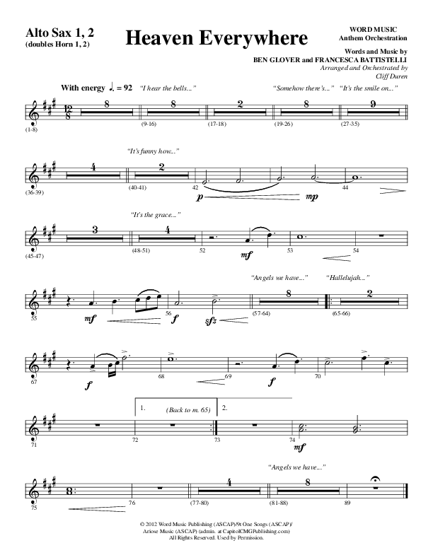 Heaven Everywhere (Choral Anthem SATB) Alto Sax 1/2 (Word Music Choral / Arr. Cliff Duren)