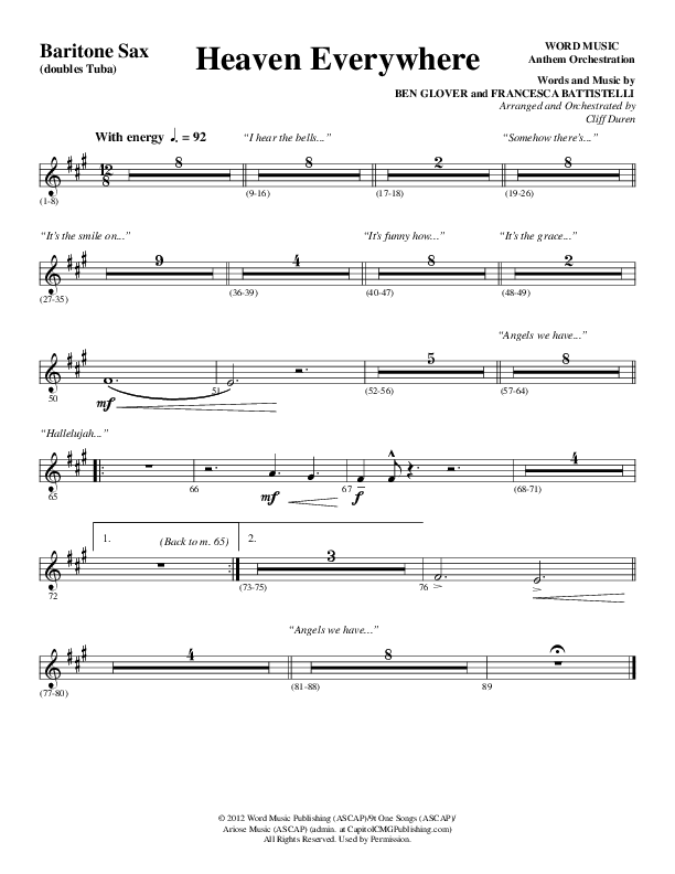Heaven Everywhere (Choral Anthem SATB) Bari Sax (Word Music Choral / Arr. Cliff Duren)