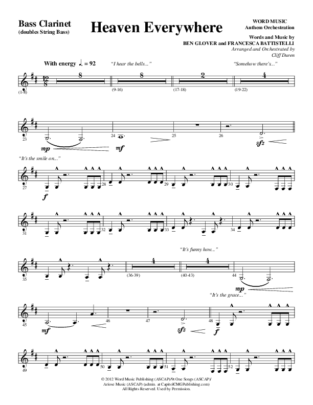 Heaven Everywhere (Choral Anthem SATB) Bass Clarinet (Word Music Choral / Arr. Cliff Duren)