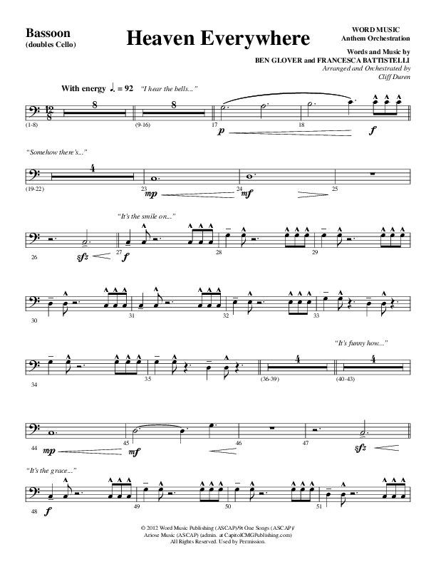Heaven Everywhere (Choral Anthem SATB) Bassoon (Word Music Choral / Arr. Cliff Duren)
