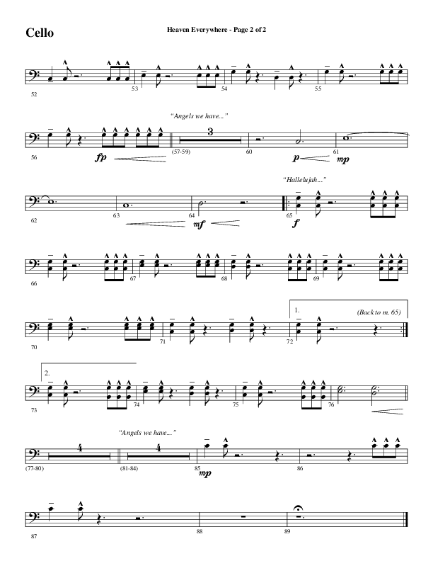 Heaven Everywhere (Choral Anthem SATB) Cello (Word Music Choral / Arr. Cliff Duren)