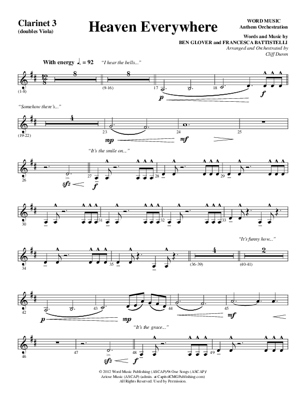 Heaven Everywhere (Choral Anthem SATB) Clarinet 3 (Word Music Choral / Arr. Cliff Duren)