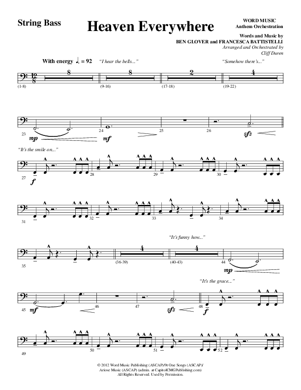 Heaven Everywhere (Choral Anthem SATB) Double Bass (Word Music Choral / Arr. Cliff Duren)