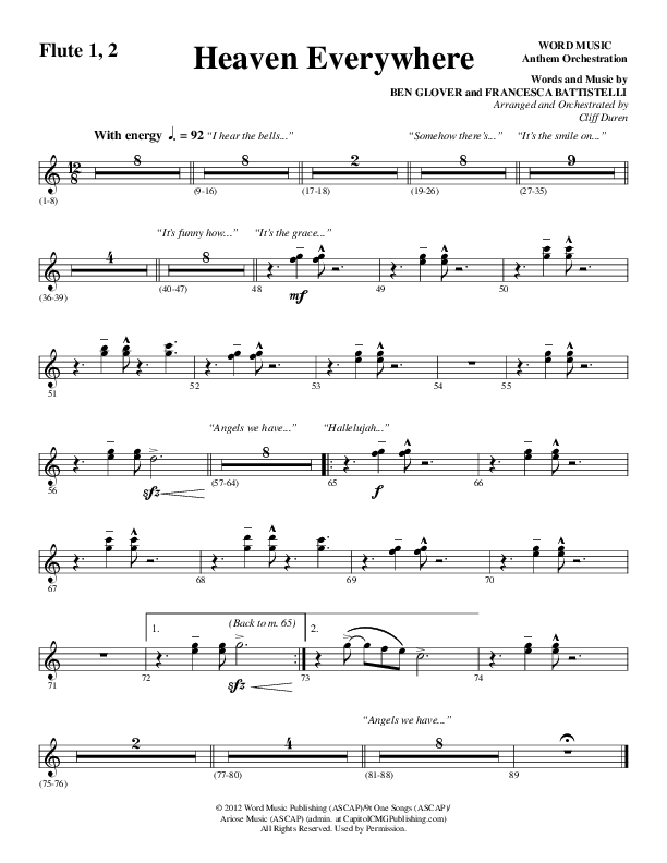 Heaven Everywhere (Choral Anthem SATB) Flute 1/2 (Word Music Choral / Arr. Cliff Duren)