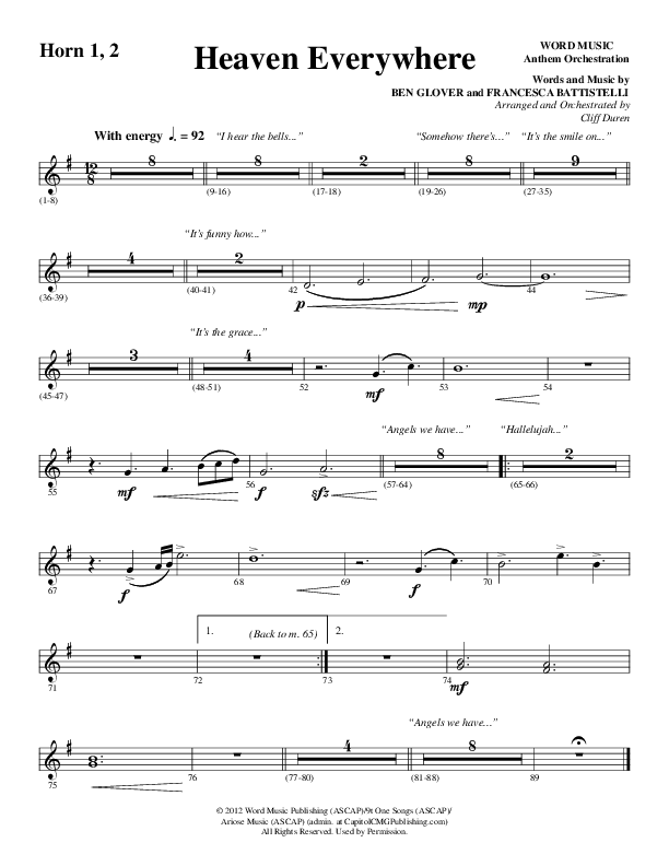 Heaven Everywhere (Choral Anthem SATB) French Horn 1/2 (Word Music Choral / Arr. Cliff Duren)