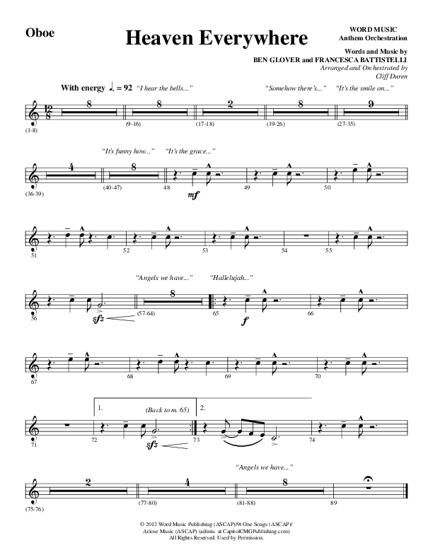 Heaven Everywhere (Choral Anthem SATB) Oboe (Word Music Choral / Arr. Cliff Duren)