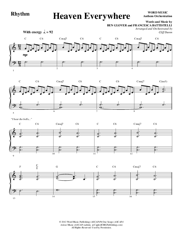 Heaven Everywhere (Choral Anthem SATB) Rhythm Chart (Word Music Choral / Arr. Cliff Duren)