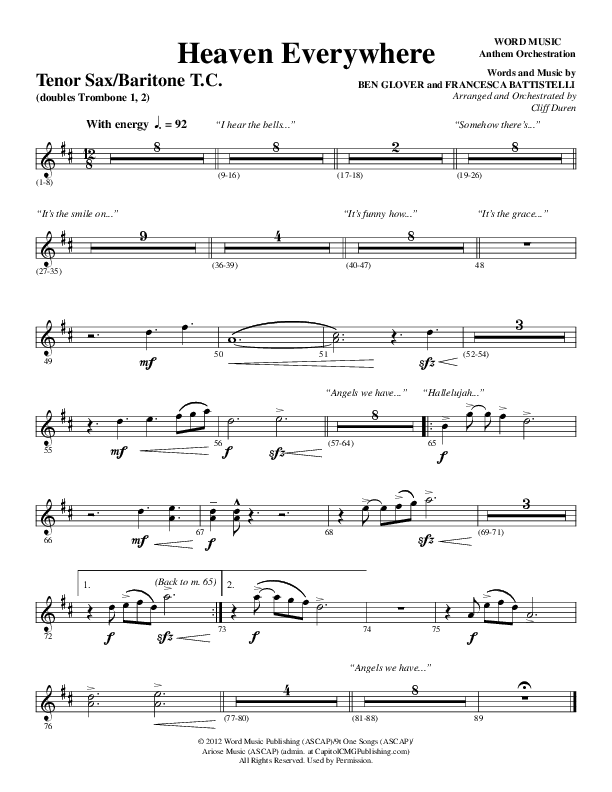 Heaven Everywhere (Choral Anthem SATB) Tenor Sax/Baritone T.C. (Word Music Choral / Arr. Cliff Duren)