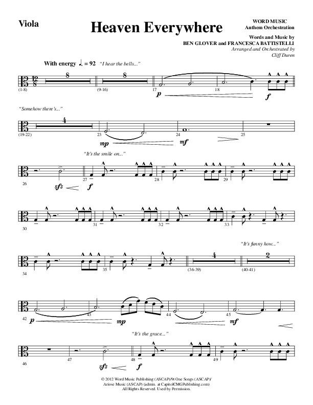 Heaven Everywhere (Choral Anthem SATB) Viola (Word Music Choral / Arr. Cliff Duren)