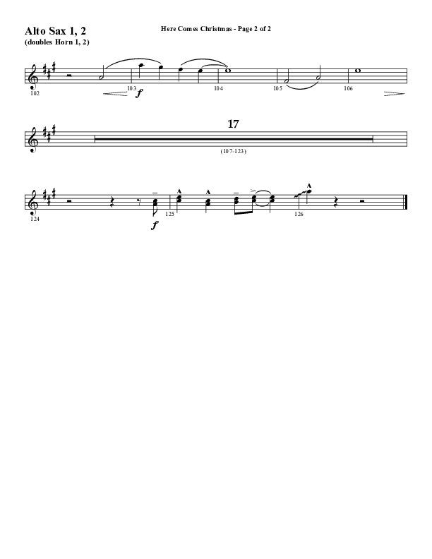 Here Comes Christmas (Choral Anthem SATB) Alto Sax 1/2 (Word Music Choral / Arr. David Wise / Arr. David Shipps)