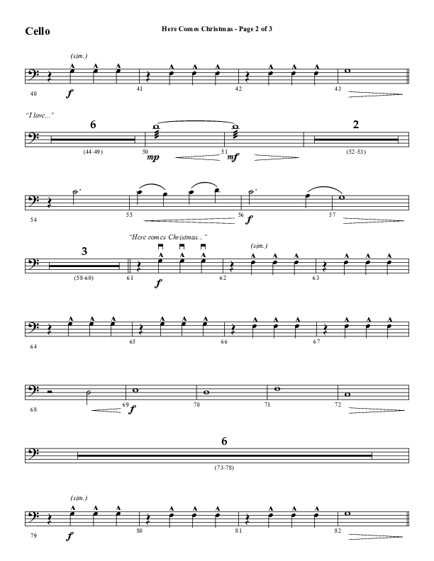 Here Comes Christmas (Choral Anthem SATB) Cello (Word Music Choral / Arr. David Wise / Arr. David Shipps)